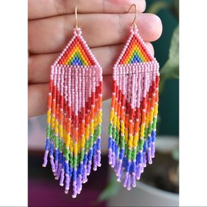 MIYUKI seed bead rainbow and pink earrings, handmade